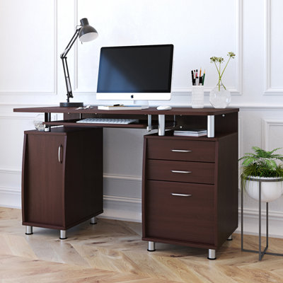 Bureau d'ordinateur complet avec rangement, chocolat