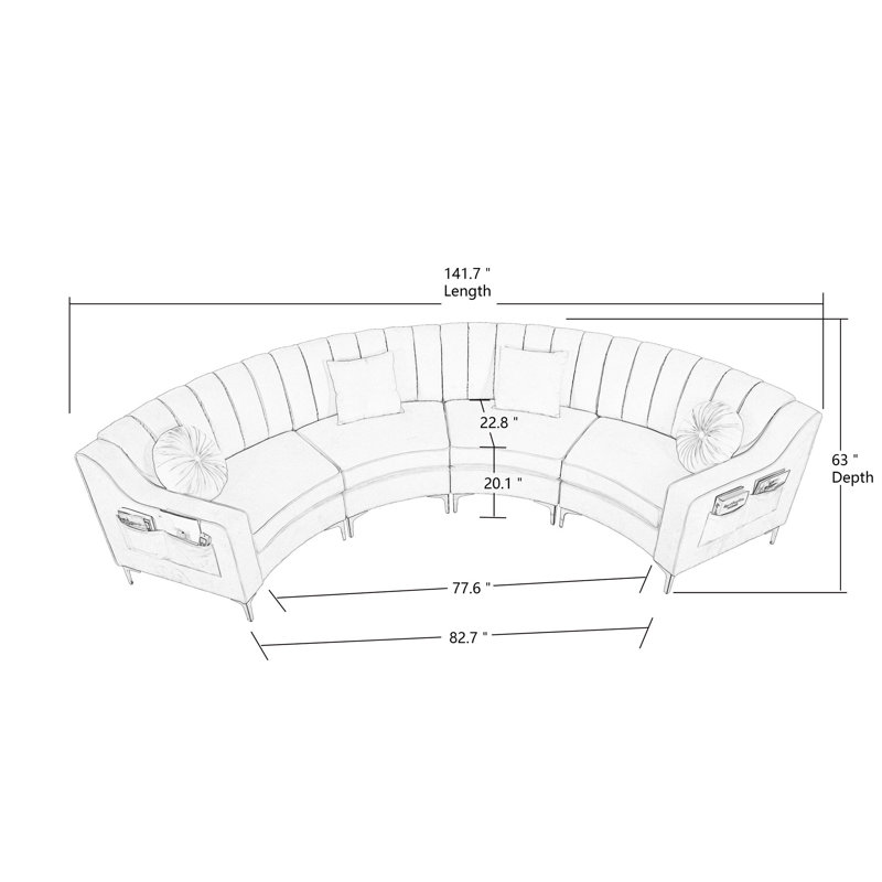  Canapé modulaire 142 po, Velours rouge vin