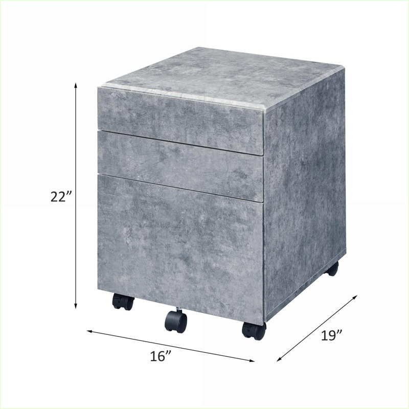 File Cabinets | Modern Slate Gray Faux Concrete 3-Drawer with Casters, Matte Silver Finish | Slate Gray | Metal,Synthetic Wood