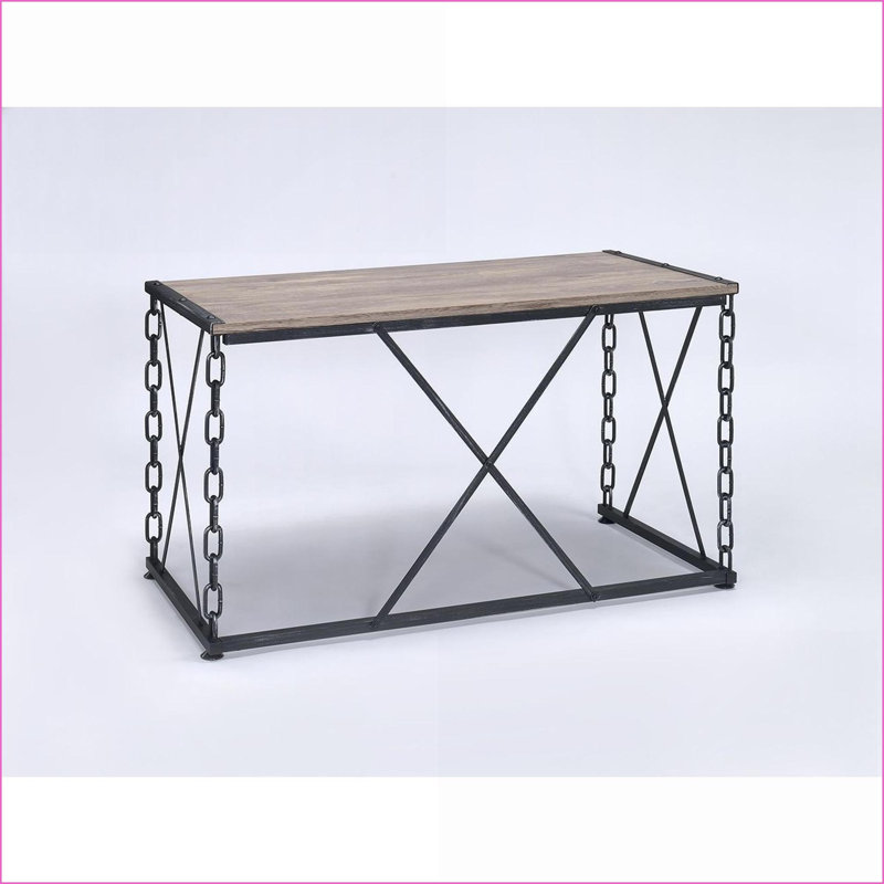 Table basse en chêne rustique et noir antique, plateau en bois et tube en métal, style industriel, assemblage facile