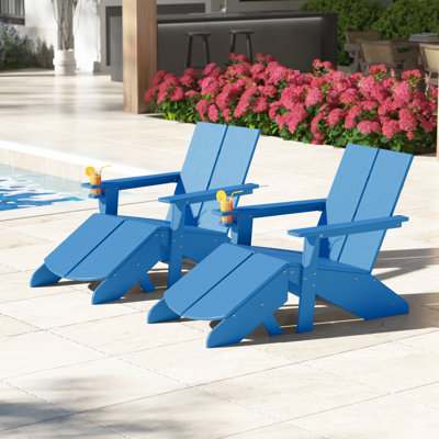 Modern Poly Adirondack Chair With Ottoman (Set Of 2)