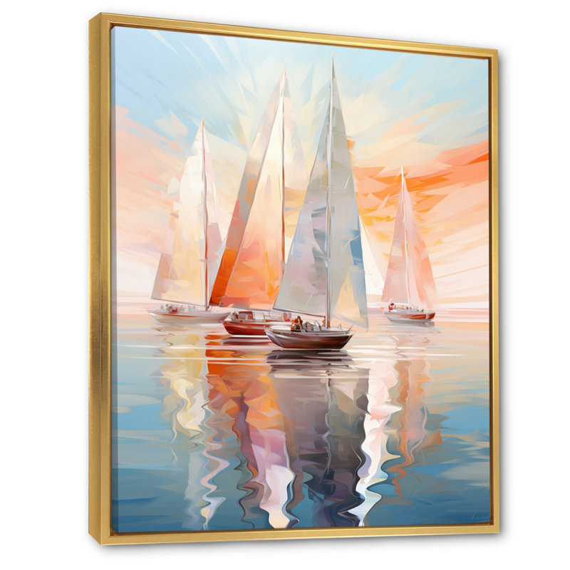 Minimalisme, voilier, rythme, art mural, Cadre flottant doré, H 20 po x l 12 po x P 1 po