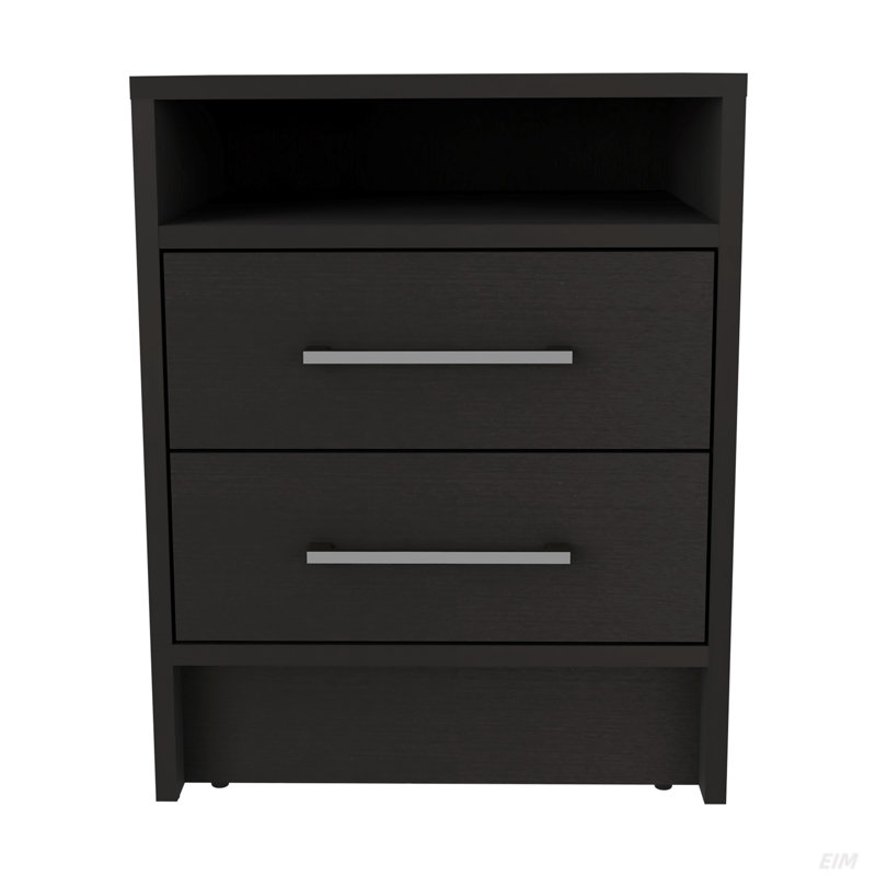 Table de chevet, table de bout, plateau supérieur, deux tiroirs, Noir