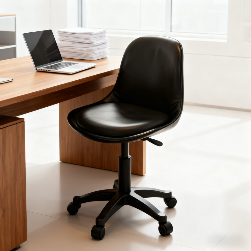 Chaise de bureau en plastique avec accoudoirs et hauteur réglable, Noir, Noir