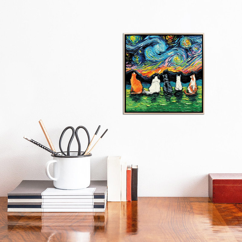 «Starry Cats» par Aja Trêves - reproduction d'art sur, H 12 po x l 12 po x P 1,5 po, Encadrement champagne