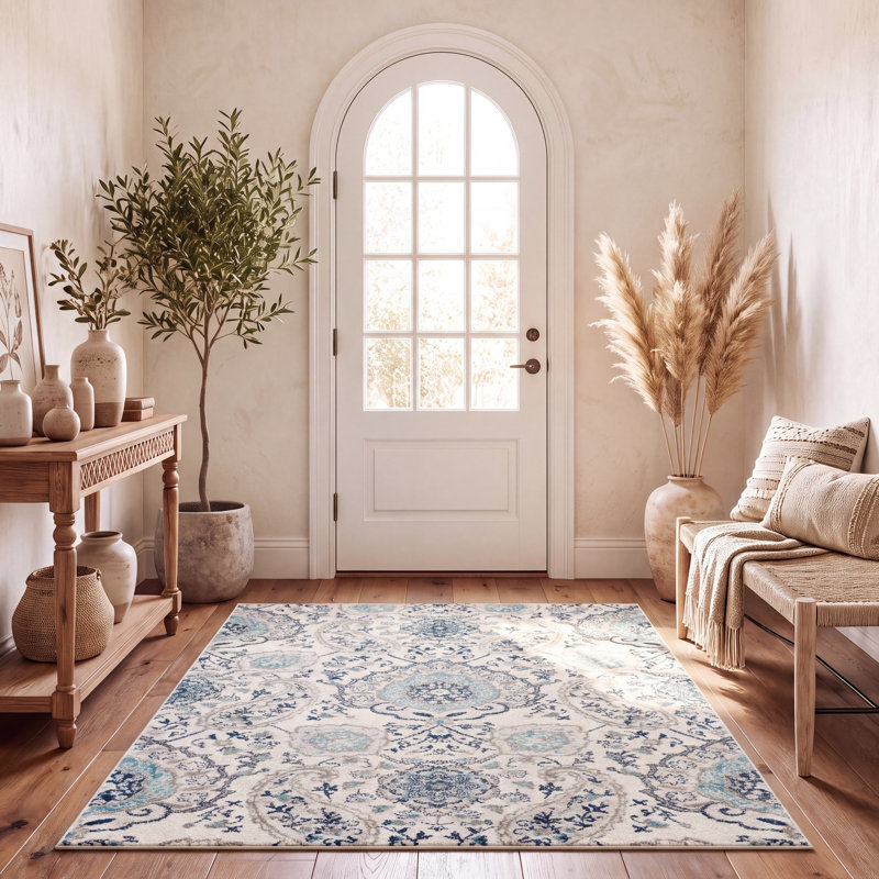 Tapis damassé crème / gris clair Christa, Rectangle 5 pi 3 po x 7 pi 6 po