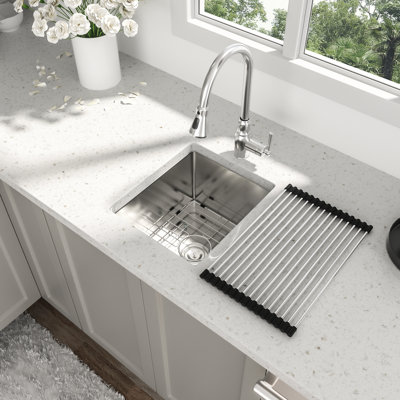 13 Inch Stainless Steel Undermount Kitchen Sink - 16 Gauge, 9 Deep Single Bowl, Finish 13X15 Inch, With Dish Drying Rack, Brushed Nickel
