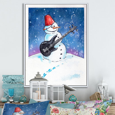 «Christmas Snowman jouant de la guitare II», reproduction d'art sur toile