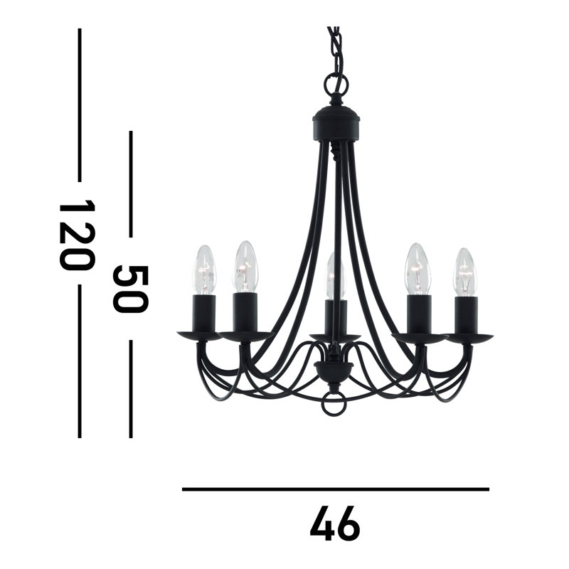 Georgetown Candle Style Chandelier, 46cm W, Black
