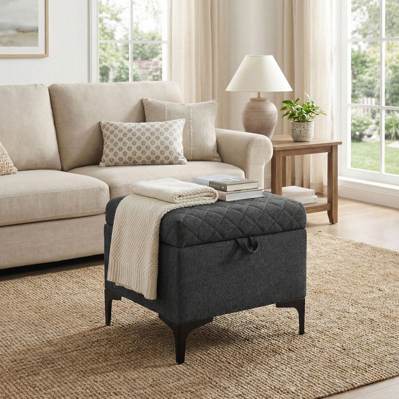 Reba Upholstered Storage Ottoman, Gray