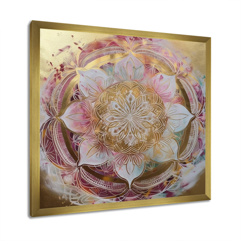 Mandala doré rose II sur toile, H 16 po x l 16 po x P 1 po, Cadre flottant doré