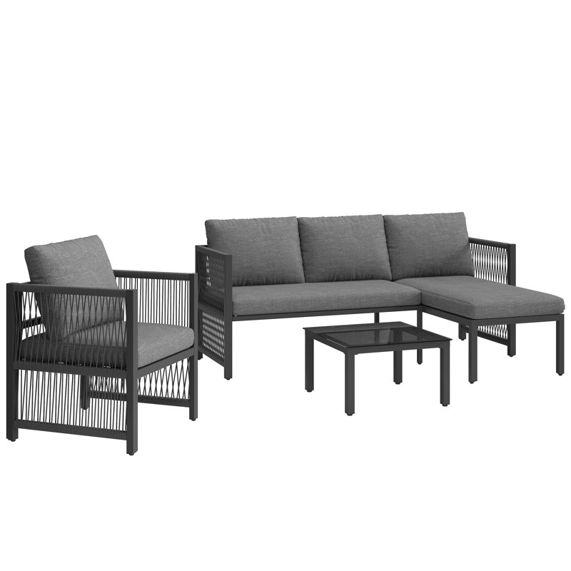 Outdoor Conversation Set 5 Places With 2 Sofas, 1 Armchair And 1 Coffee Table Grey