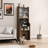 Mid-century Multi-use Extenable Cabinet Desk With Storage Peg Board, Storage Cabinet With Sliding Glass Doors, Led Light, Free Cat Cushion And Cat Toy