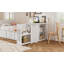 Lit plateforme simple en bois multifonctionnel avec bureau et tablette de rangement au bout du lit, lit gigogne intégré et 3 tiroirs, blanc