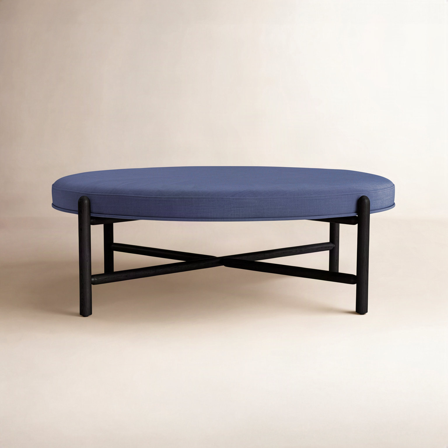 Vane 48" Upholstered Ottoman, Navy, Black