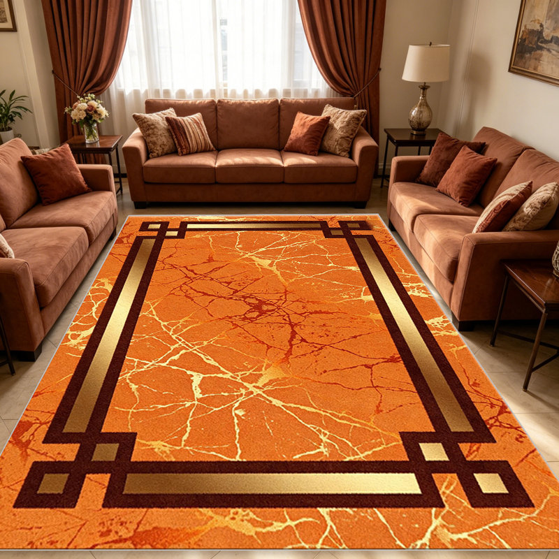 Orange Marble Geometric area rugs for Living Room, Soft and Comfortable, Suitable for all seasons, easy to maintain, machine washable Indoor floor mat, Under Table Farmhouse suitable for Bedroom, Dining Room, Study,  Balcony, Home Decor Patio