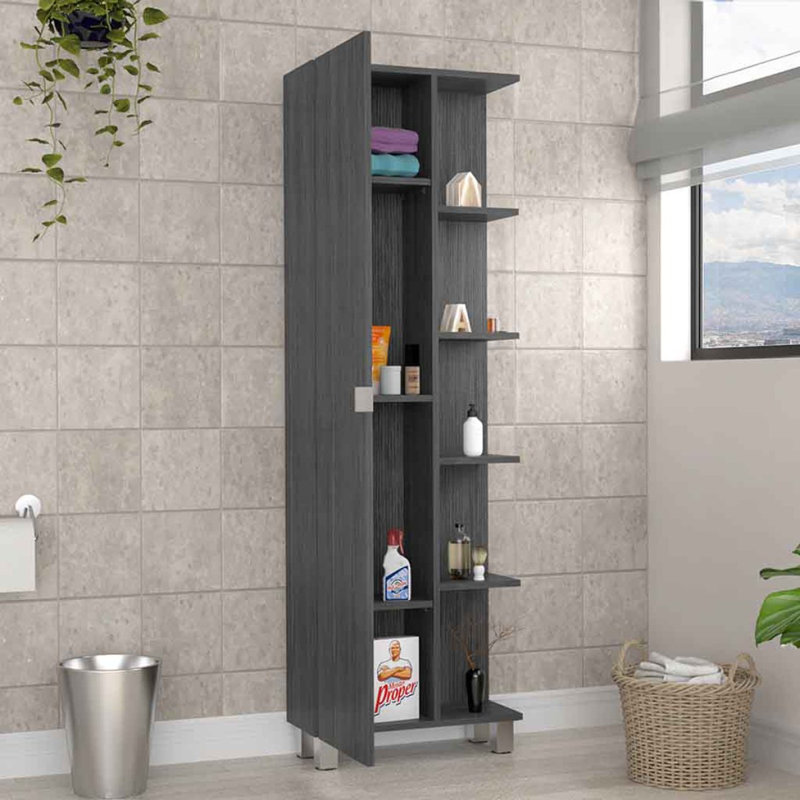 Los Angeles Linen  Cabinet, Five Shelves, One Cabinet, Divisions, White, 62.2" H x 20.1" W x 8.4" D