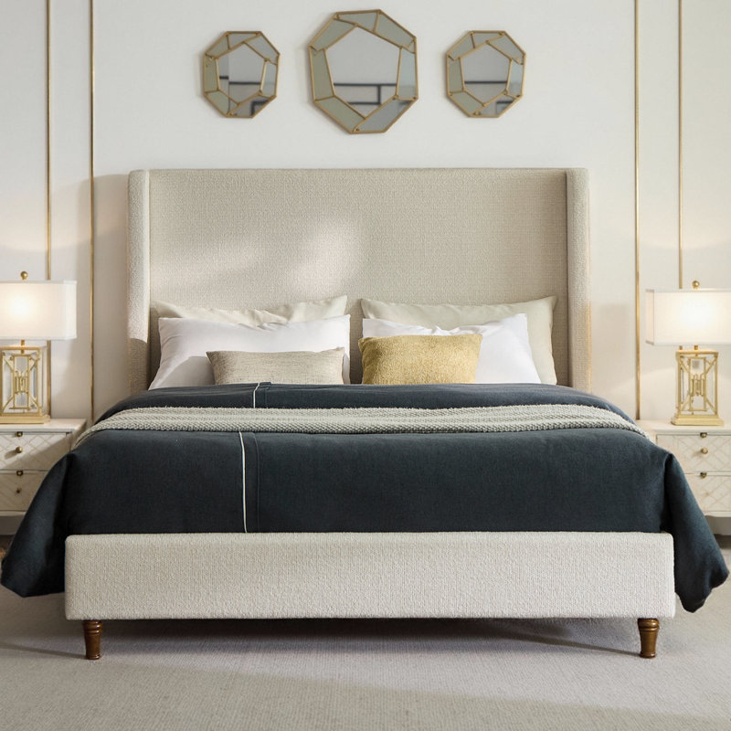 Lit plateforme grand / très grand 54 "avec tête de lit Boucle - Lit à oreilles élégant, aucun sommier nécessaire