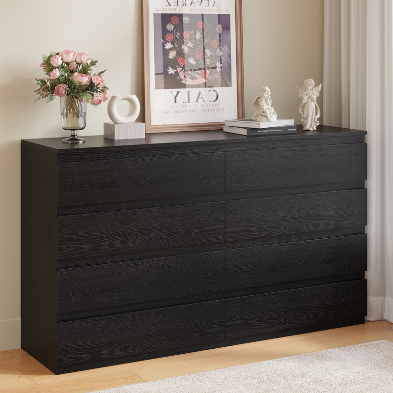 Commode double 8 tiroirs l 55,1 po, Chêne noir