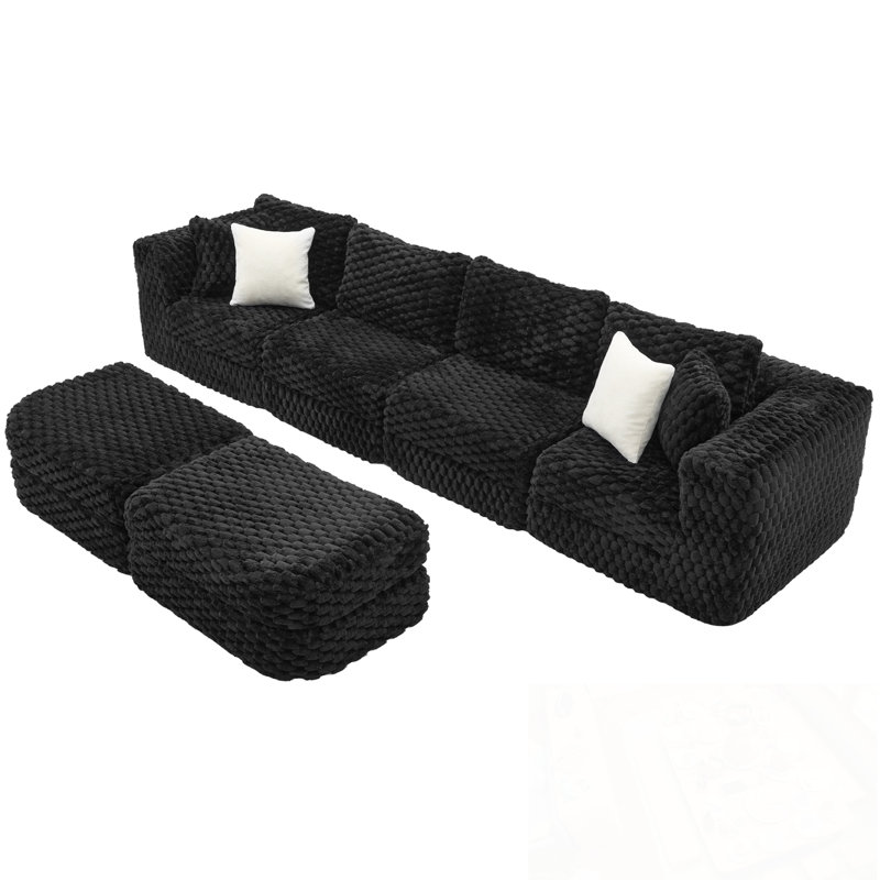 Canapé modulaire modulaire avec deux repose-pieds mobiles, Noir