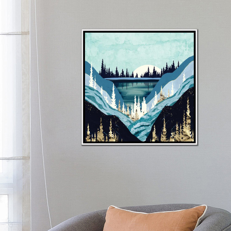Blue Forest Lake - impression d'art graphique, 26" H x 26" W x 1.5" D, Aucun mat, Toile blanche encadrée