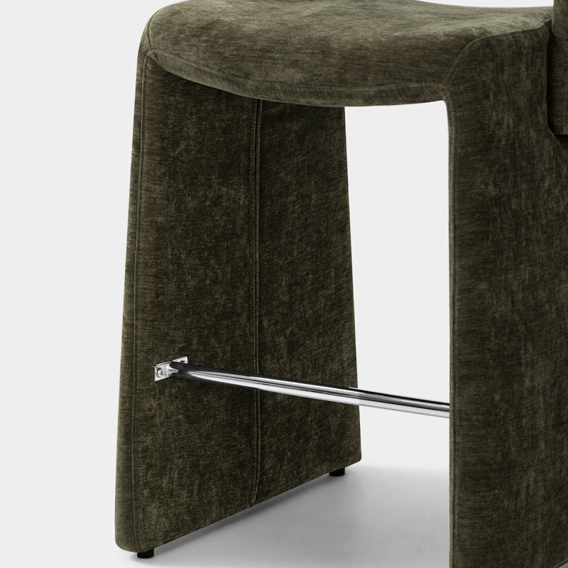 Tabouret de comptoir moderne 26,5 po entièrement revêtu de chenille, Vert