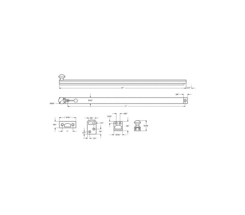 Boulon de surface 12 po Deltana 12SBCS15, vis dissimulée, nickel brossé HD, Nickel brossé