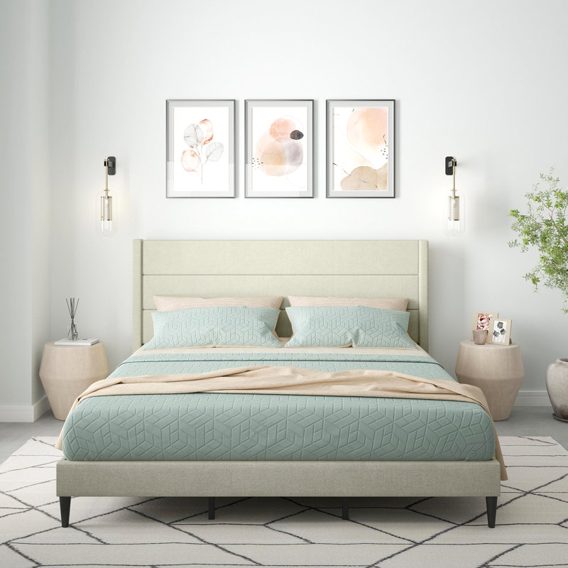 Chanee Upholstered Wingback Bed, Beige, California King