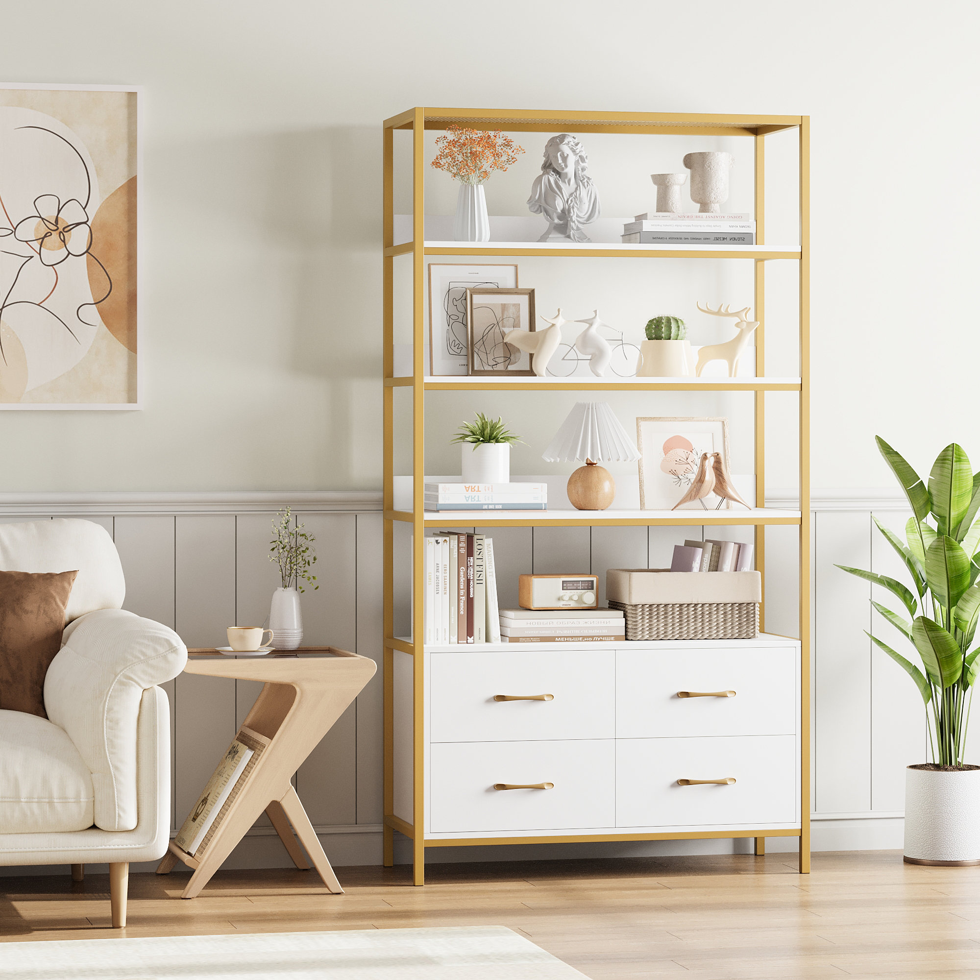 Bookcase (White & Gold) | Wayfair