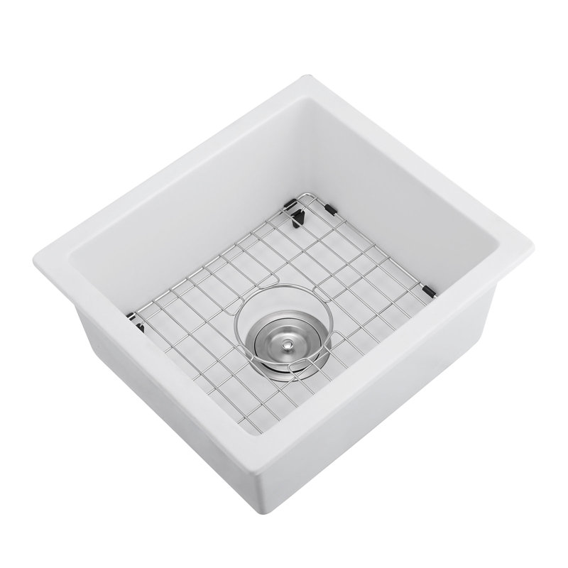 Quartz Bar Sink 18"X16" - Rust & Advanced Manufacturing With Bottom Grid And Strainer White 18" Length X 16" Width Heat Functional Includes Assembly