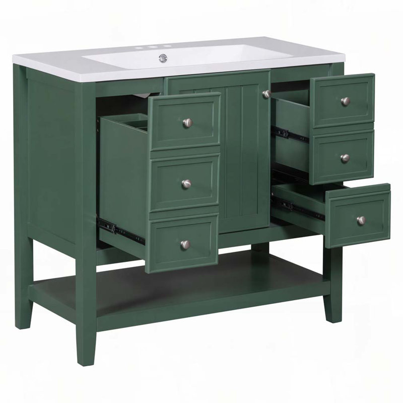 36" Bathroom Vanity with Ceramic Sink, Green