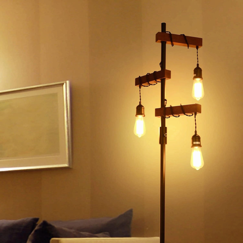 Industrial Black Metal Tree Dimmable Floor Lamp