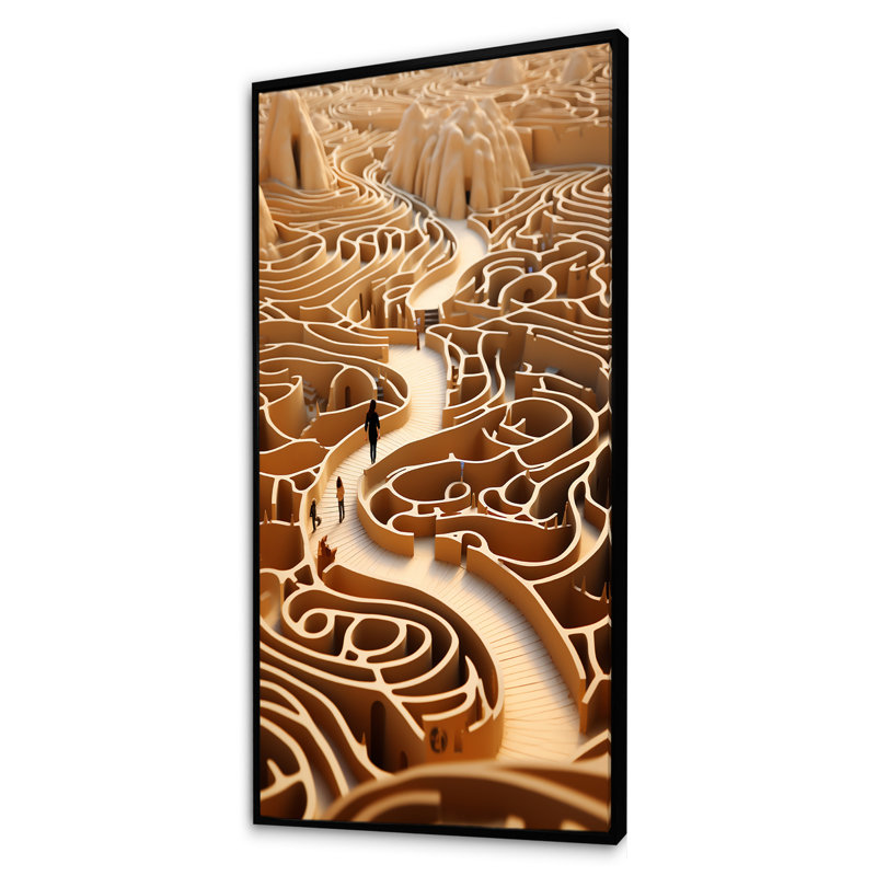 Labyrinthe désertique, H 60 po x l 28 po x P 1,5 po, Cadre flottant noir