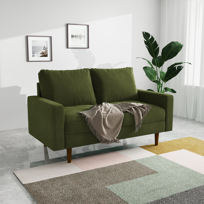 Merissa 58'' Velvet Square Arm Sofa Loveseat, Olive Green Velvet