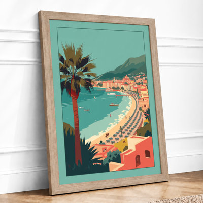 Mediterranean Beach Town Coastal - Framed Print