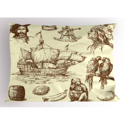 Ambesonne Nautical Pillow Sham 2 Pack Old Merchant Ship Pale Yellow Brown