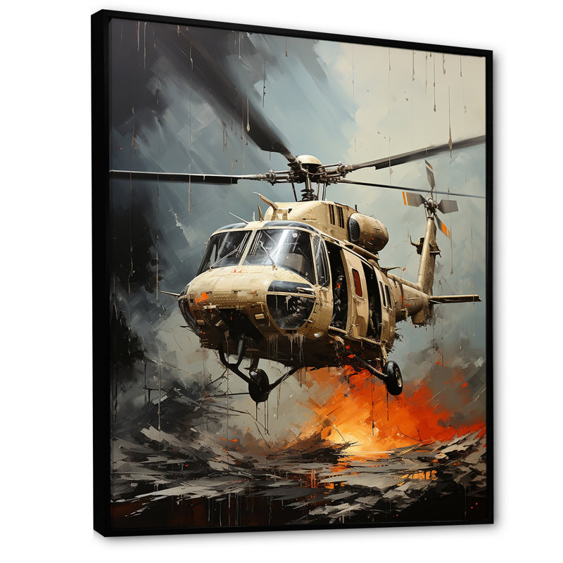 Abstrait héliporté militaire sur toile, Cadre flottant noir, 32" H x 24" W