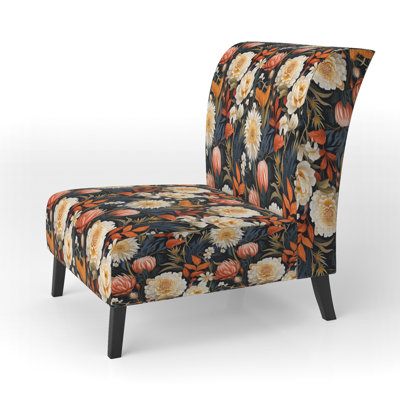 Orange And Beige Tropical Pattern - Upholstered Farmhouse Slipper Chair, Rustic Floral Accent Chair