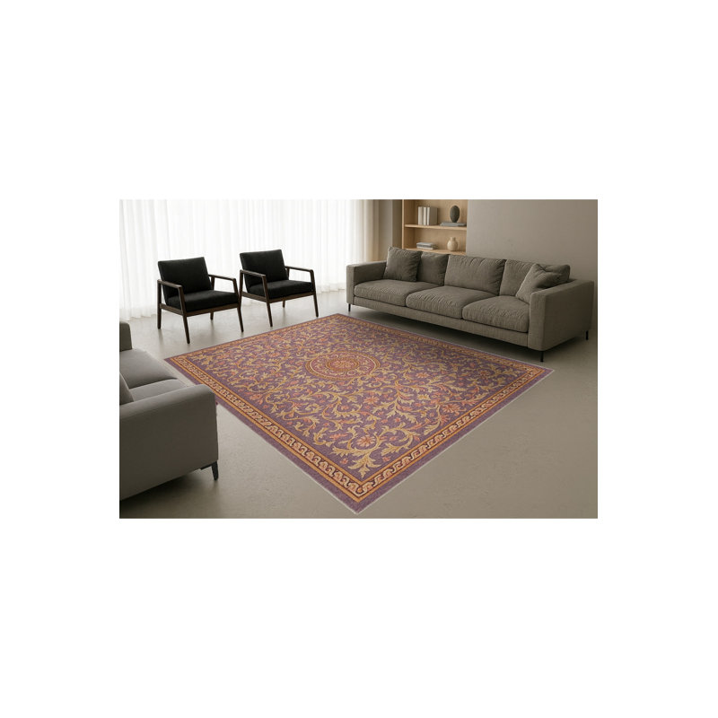 Tapis mauve à motif floral lavable Mosso, 2'6" x 4'11"
