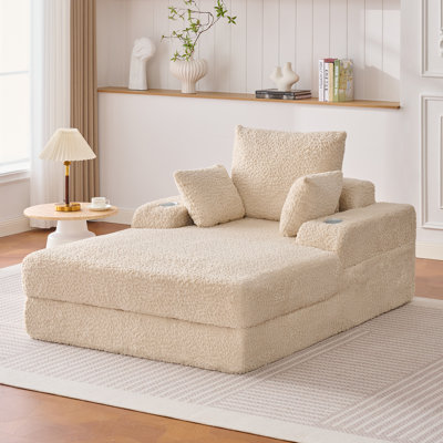 46 Inch Teddy Upholstered Convertible Sleeper Sofa with Toss Pillows