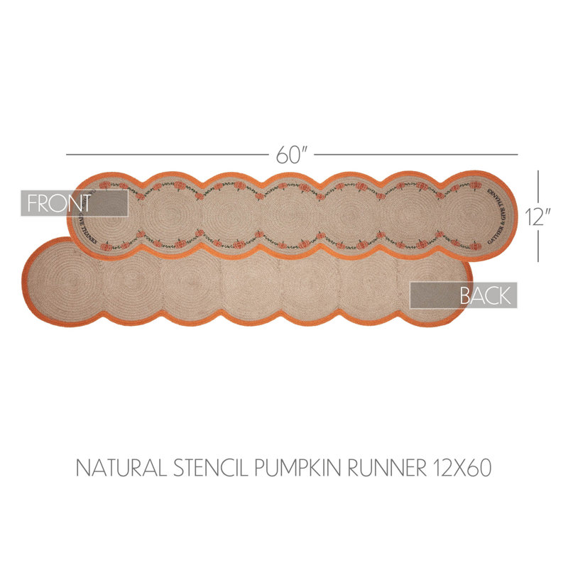 Harvest Blessings Natural Stencil Pumpkin Runner, 12" W x 60" L