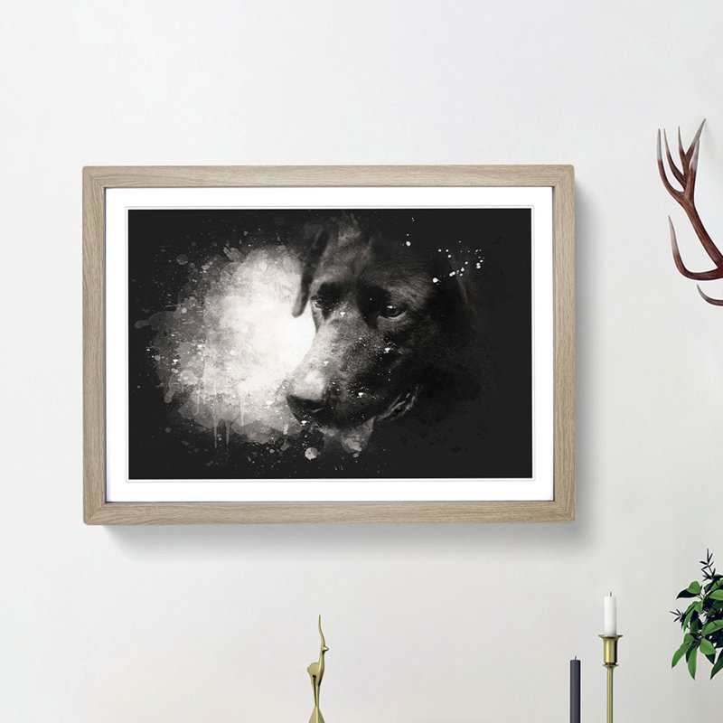 Black Labrador - Picture Frame Painting Print, Oak Framed, 24cm H x 33cm W x 2cm D