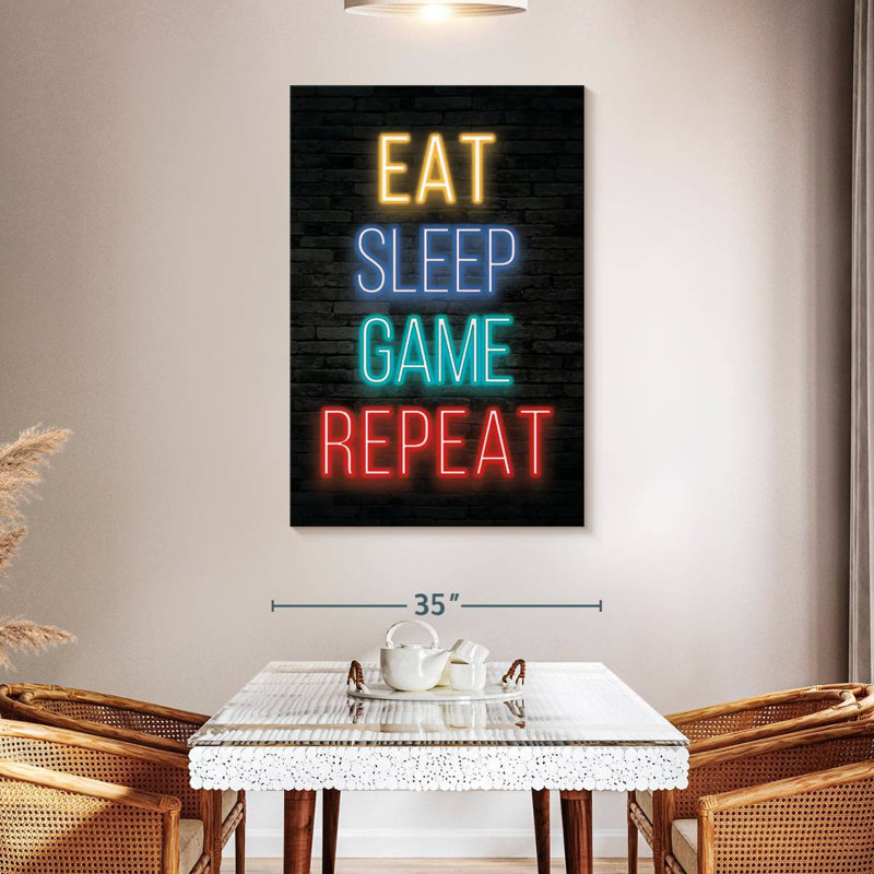 Neon Eat Sleep Game Répétition sur toile, H 48 po x l 32 po x P 1,25 po