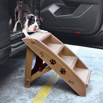 Tucker Murphy Pet ™ 4 marches pour chien pliant avec rail latéral sécuritaire pour l'intérieur et l'extérieur beige