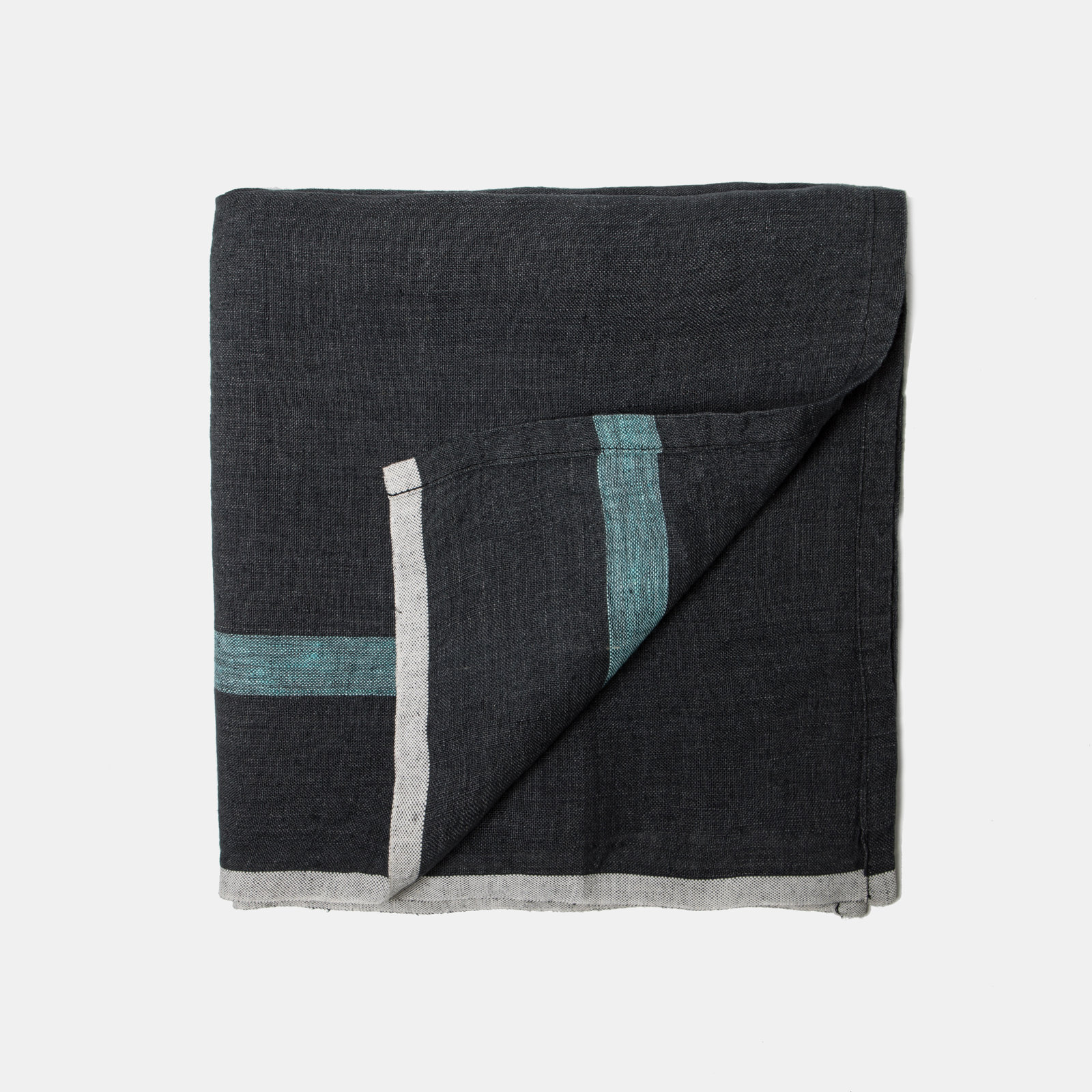 Reversible Linen Napkin, Charcoal/Aqua