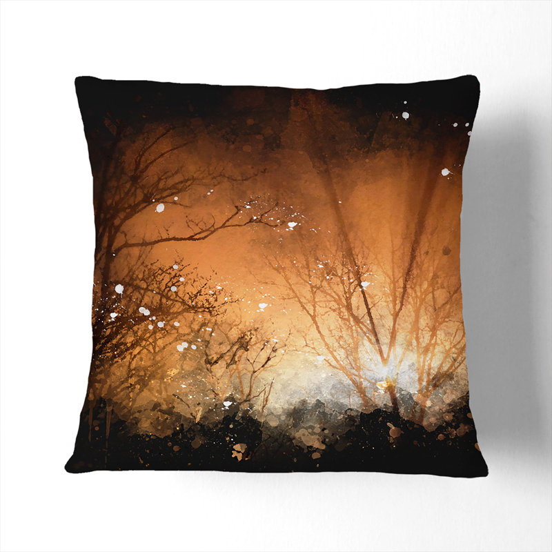Sun Rays Through The Trees Paint Splash Square Throw Cushion, Black, 40cm H x 40cm W x 15cm D