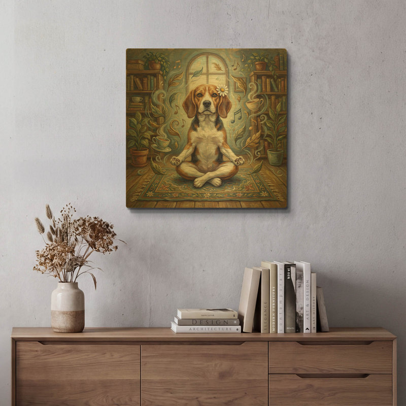  «Beagle Yoga Lotus» par Rich Monet, art mural en métal doré, 24 po x 24 po, 24 po x 24 po