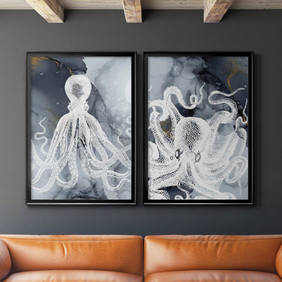 Octopus Ink I - ensemble de 2 reproductions d'art sur toile encadrées