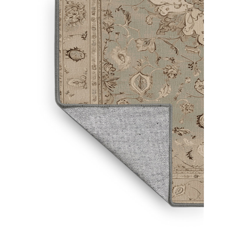 Tapis gris Tabriz lavable à la machine, Rond 4 pi