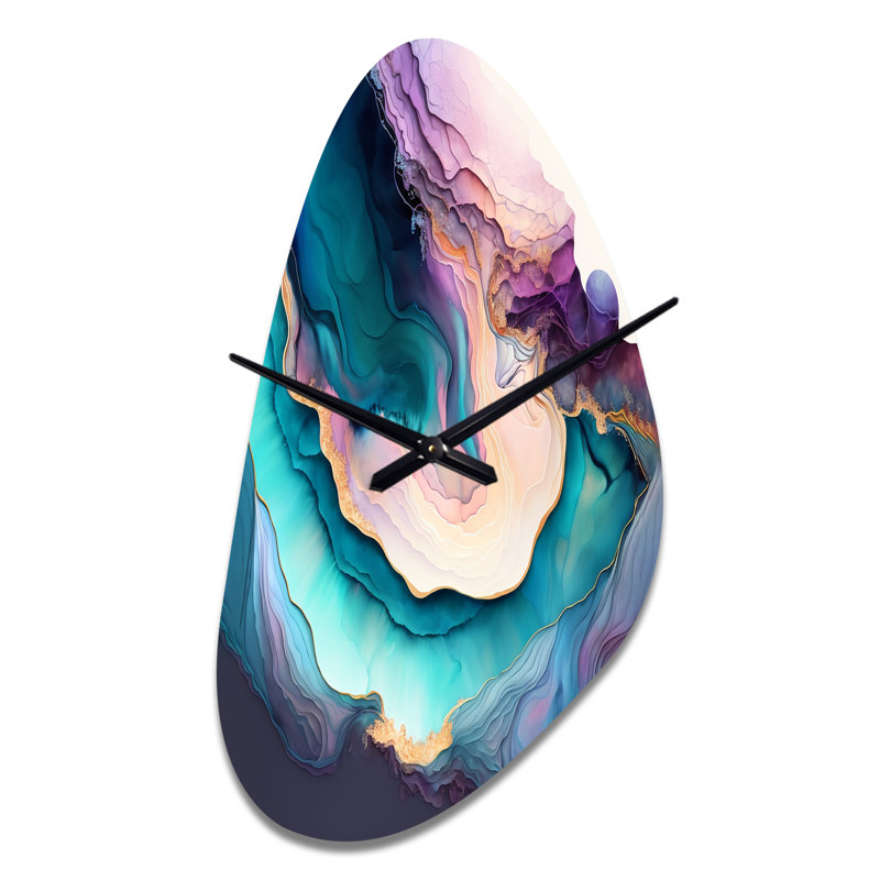 Horloge murale en forme de marbre bleu et mauve abstrait Geode I, Moyenne